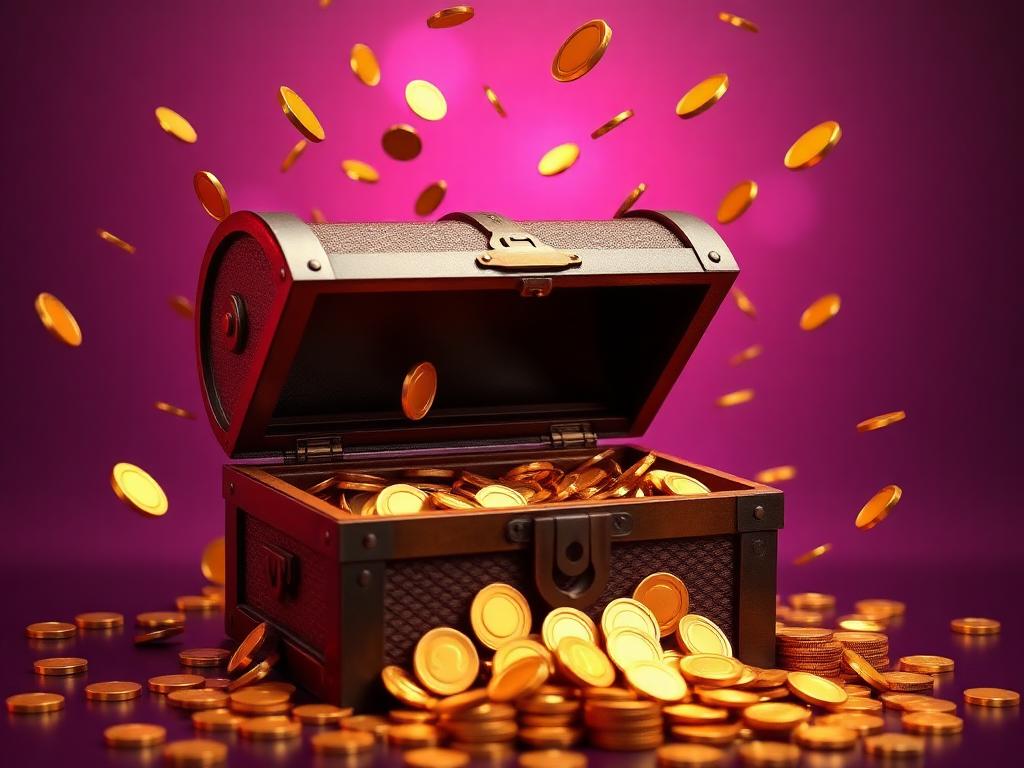 Treasure chest of coins representing the Mr Fortune bonus